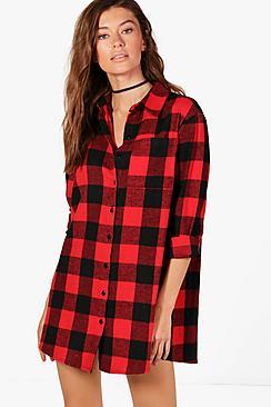 Boohoo Poppy Oversized Check Shirt Dress