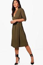 Boohoo D Ring Belted Cupro Midi Dress