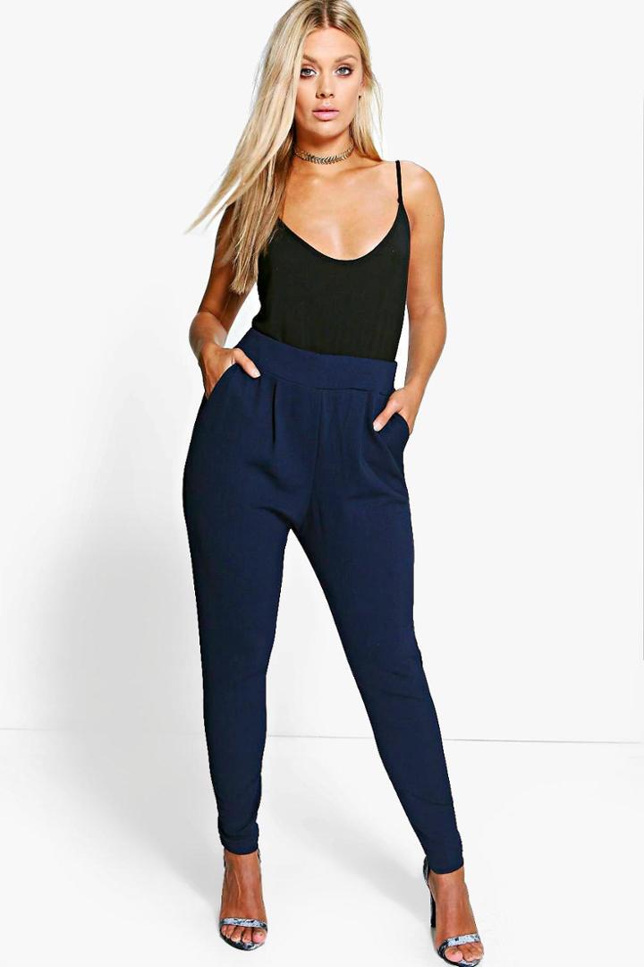 Boohoo Plus Diane Pleat Front Trouser Navy