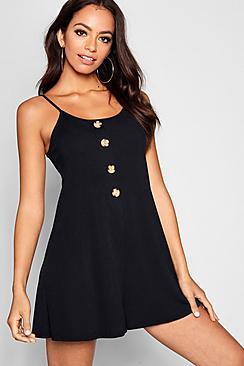 Boohoo Rib Tie Shoulder Horn Button Swing Playsuit