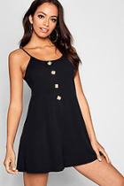 Boohoo Rib Tie Shoulder Horn Button Swing Playsuit