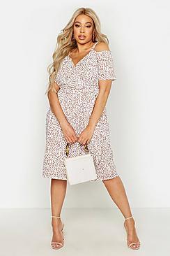 Boohoo Plus Belted Ruffle Leopard Print Midi Dress