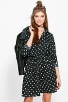 Boohoo Tall Kairi Spot Shirt Dress Black