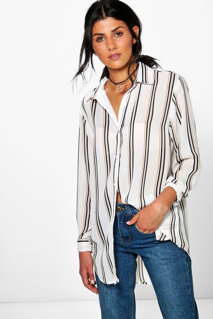 Boohoo Jacky Striped Oversized Shirt White