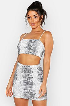Boohoo Snake Print Strappy Top & Mini Skirt Co-ord