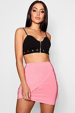Boohoo Wrap Front Tie Slinky Mini Skirt