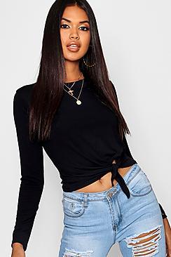 Boohoo Basic Knot Front Long Sleeve T-shirt