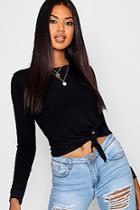 Boohoo Basic Knot Front Long Sleeve T-shirt