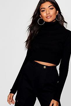 Boohoo Knitted Roll Neck Long Sleeve Crop Jumper