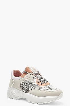 Boohoo Colour Block Snake Print Chunky Trainers