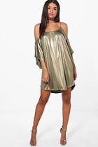 Boohoo Paige Metallic Cold Shoulder Dress
