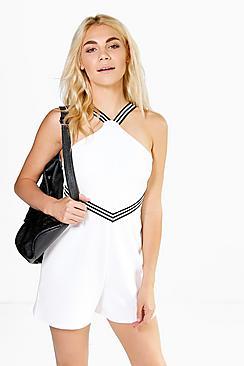 Boohoo Julia Sports Trim Halterneck Playsuit