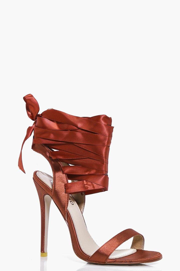 Boohoo Nancy Ribbon Lace Tie Sandal Rust