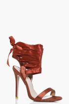Boohoo Nancy Ribbon Lace Tie Sandal Rust