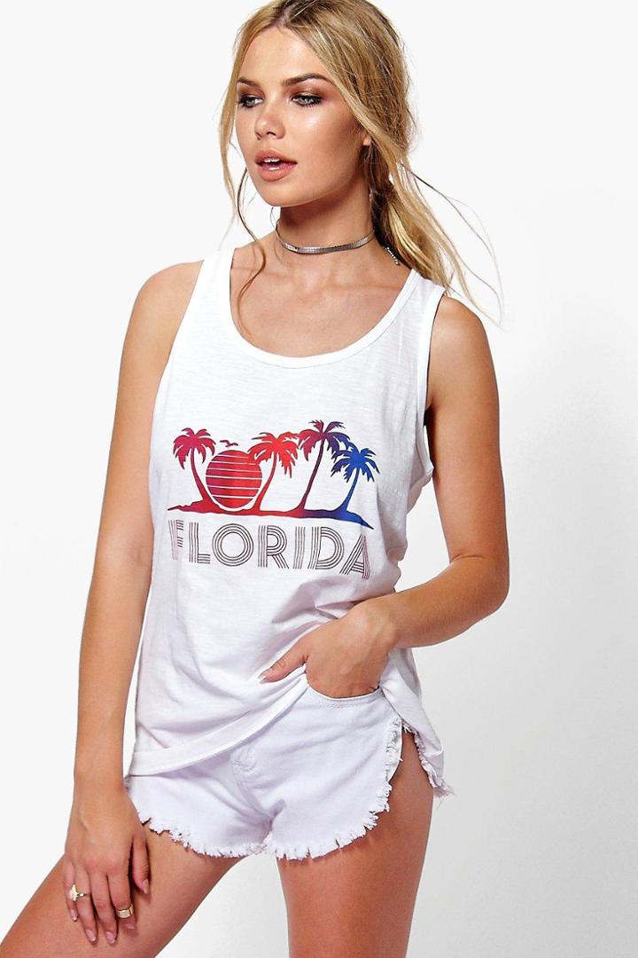 Boohoo Charlotte Florida Slogan Slub Tank Top White