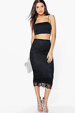 Boohoo Nina Scallop Trim Longline Lace Skirt