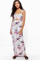 Boohoo Monique Oriental Cut Out Maxi Dress Ivory