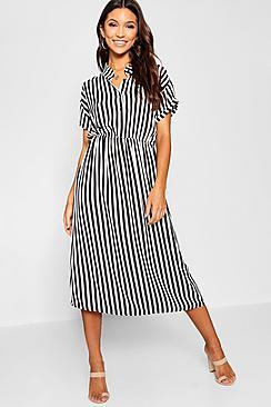Boohoo Woven Striped Midi Shirt Dress