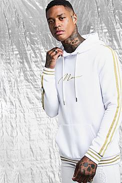 Boohoo White & Gold Man Signature Hoodie With Tape