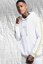 Boohoo White & Gold Man Signature Hoodie With Tape