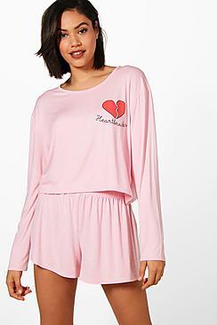Boohoo Louise Heartbreaker Long Sleeve Tee & Short