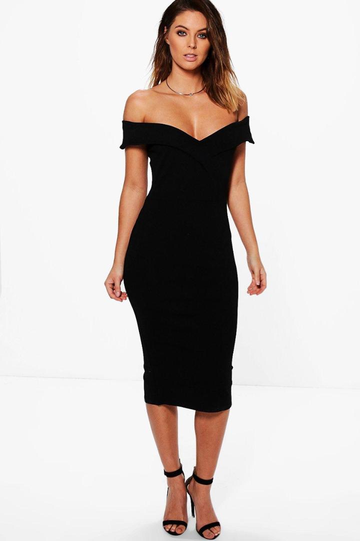 Boohoo Lucie Sweetheart Off Shoulder Midi Dress Black
