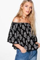 Boohoo Mary Mono Print Woven Off The Shoulder Top Multi