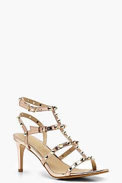 Boohoo Amy Studded Cage Kitten Heels