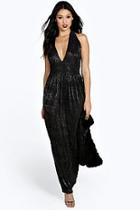 Boohoo Emma Metallic Plunge Maxi Dress