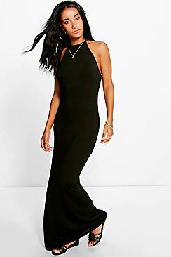 Boohoo Poppy Basic Halterneck Maxi Dress