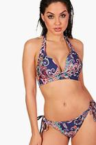 Boohoo London Dark Paisley Push Up Triangle Bikini