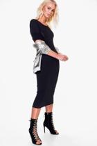 Boohoo Avril Long Sleeve Midi Dress Black