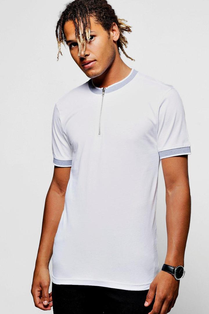 Boohoo Contrast Bomber Neck Polo T Shirt White