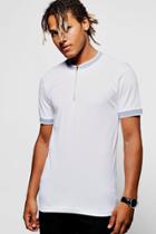 Boohoo Contrast Bomber Neck Polo T Shirt White