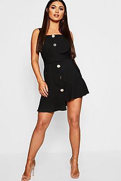 Boohoo Mixed Button Step Hem Pinafore Dress