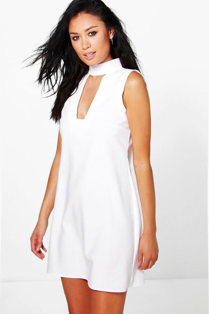Boohoo Sonya High Neck Cut Out Sleeveless Shirt Dress White
