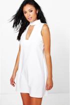 Boohoo Sonya High Neck Cut Out Sleeveless Shirt Dress White