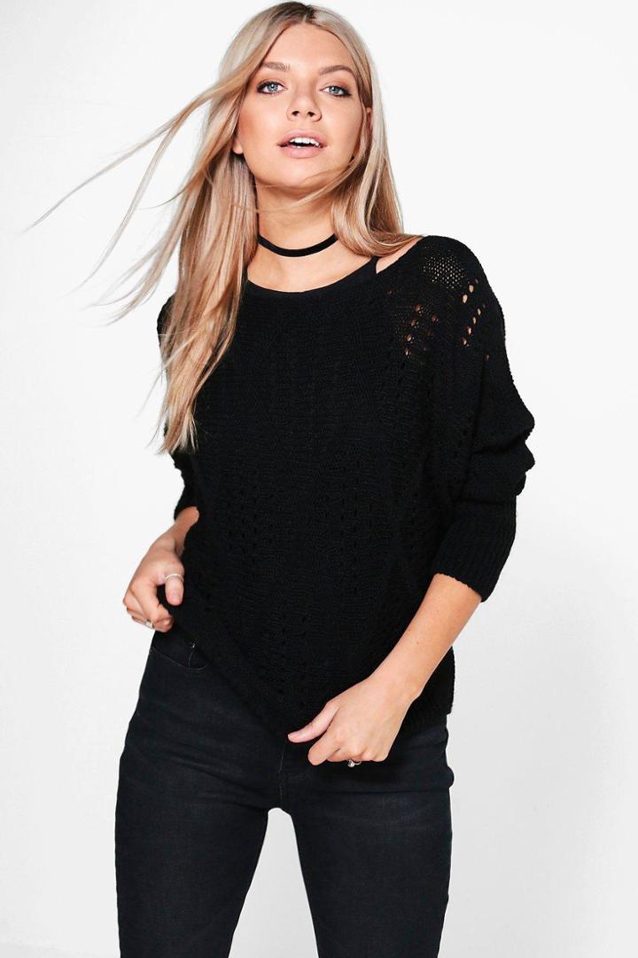 Boohoo Caroline Textured Pattern Detail Knit Jumper Black