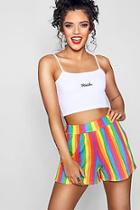 Boohoo Rebecca Rainbow Stripe Flippy Shorts