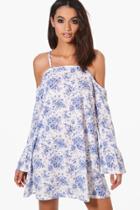 Boohoo Lilly Floral Cold Shoulder Shift Dress White