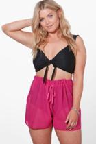 Boohoo Plus Lacey Chiffon Beach Short Cerise