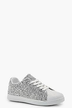 Boohoo Phoebe Glitter Lace Up Trainer
