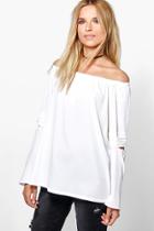 Boohoo Emily Cut Out Sleeve Bardot Tunic White