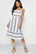 Boohoo Wide Stripe Cotton Drop Hem Smock Dress