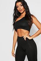 Boohoo Ribbed One Shoulder Crop Top