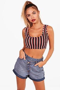 Boohoo Hetty Double Layer Waistband Denim Mom Shorts