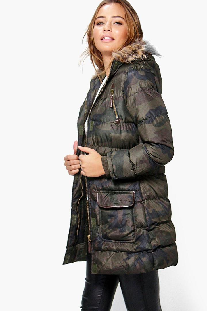 Boohoo Lexi Camo Padded Parka Multi