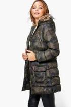 Boohoo Lexi Camo Padded Parka Multi