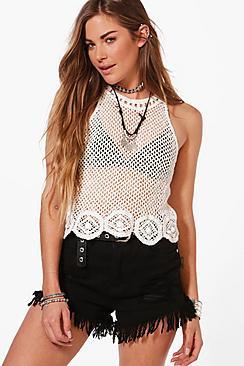 Boohoo Kayla Crochet Lace Beach Vest