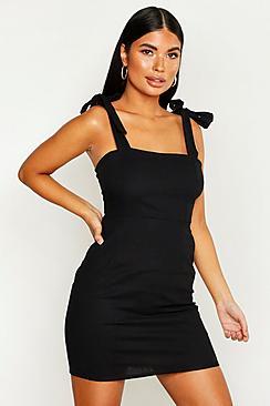 Boohoo Petite Linen Tie Shoulder Shift Dress